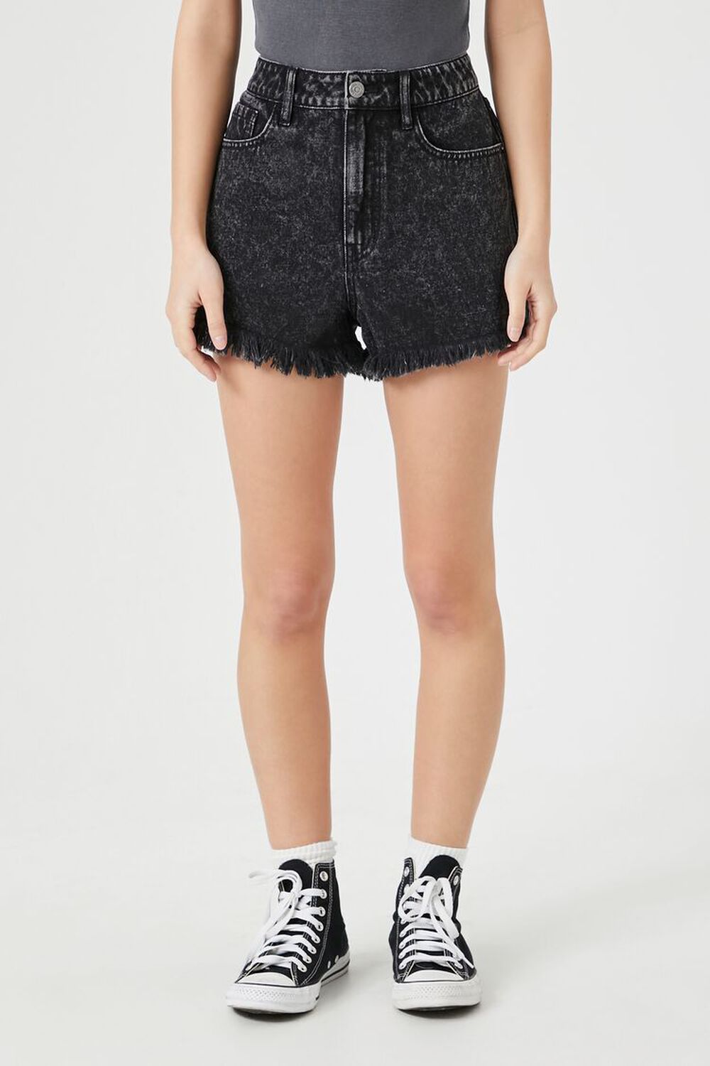 Frayed-Trim High-Rise Denim Shorts